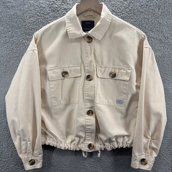 Bershka Jackets & Blazers - Bershka‎ Jacket Women’s Small Beige Drawstring Buttoned Lightweight Casual Coat